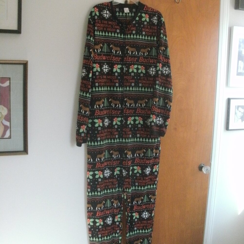 Budweiser Beer Clydesdale Holiday Print One Piece PJs Union Suit adult size M
